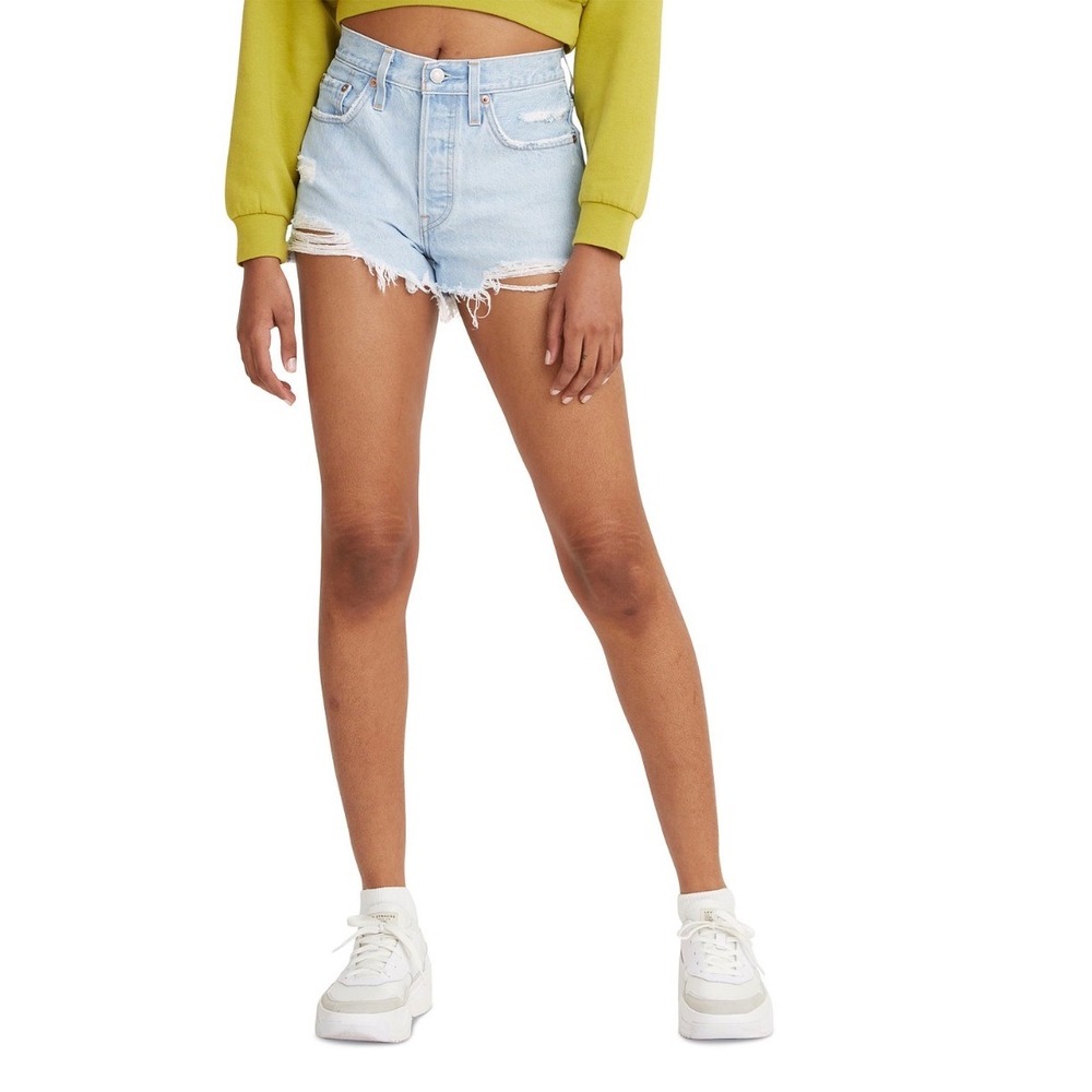 Levi's Womens Size 27 501 Original Shorts Light Wash Distressed Raw Hem NWT